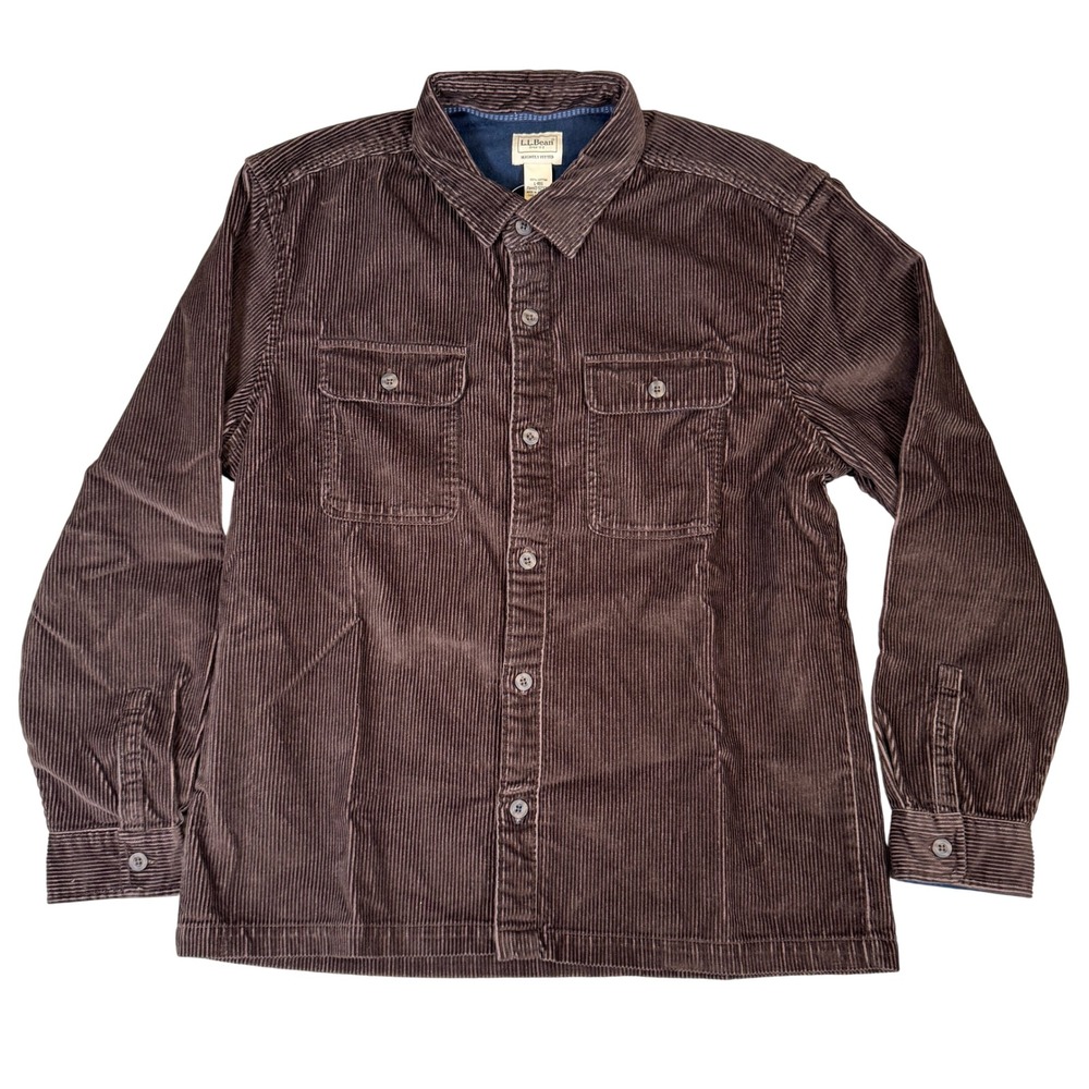 NWT LL Bean Mens Brown Corduroy Shirt Slightly Fitted Long Sleeve L-REG 523719